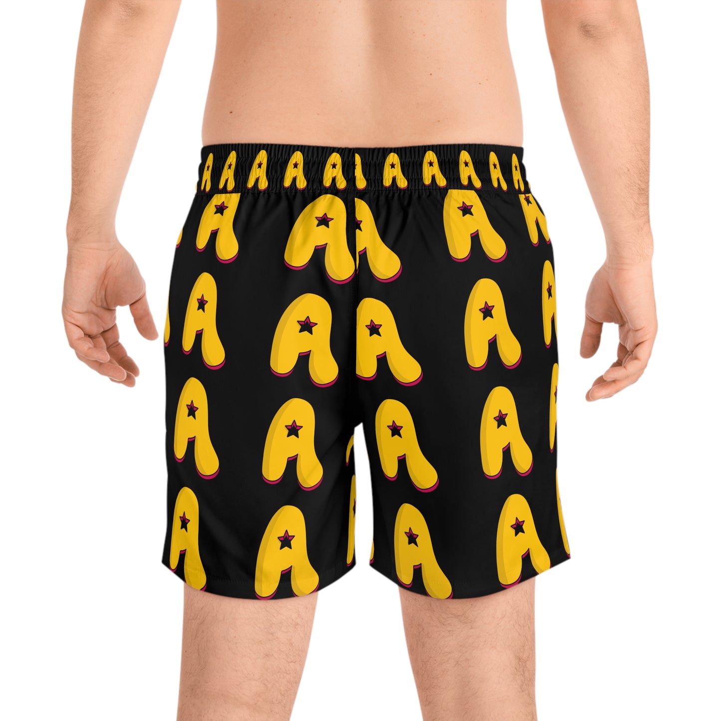 The Appreciators Star A Black Men's Mid-Length Swim Shorts (AOP)