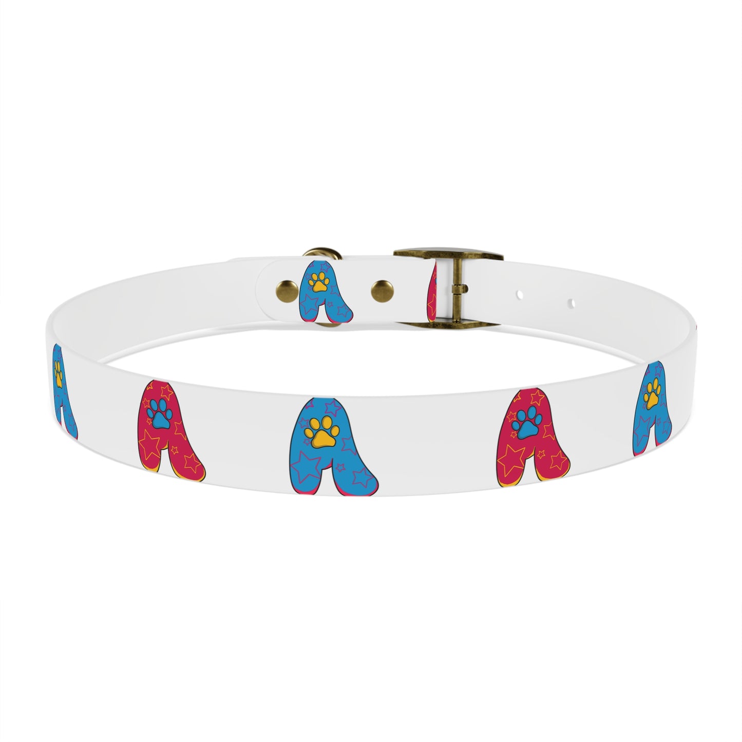 The Appreciators Red and Blue Paw Prints White Dog Collar