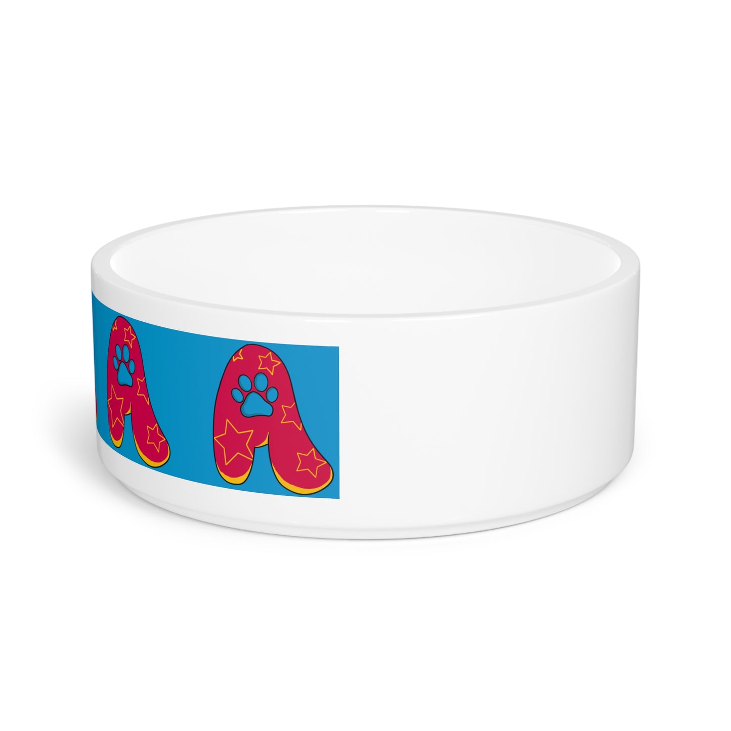 The Appreciators Blue with Red Paw Prints Ceramic Pet Bowl
