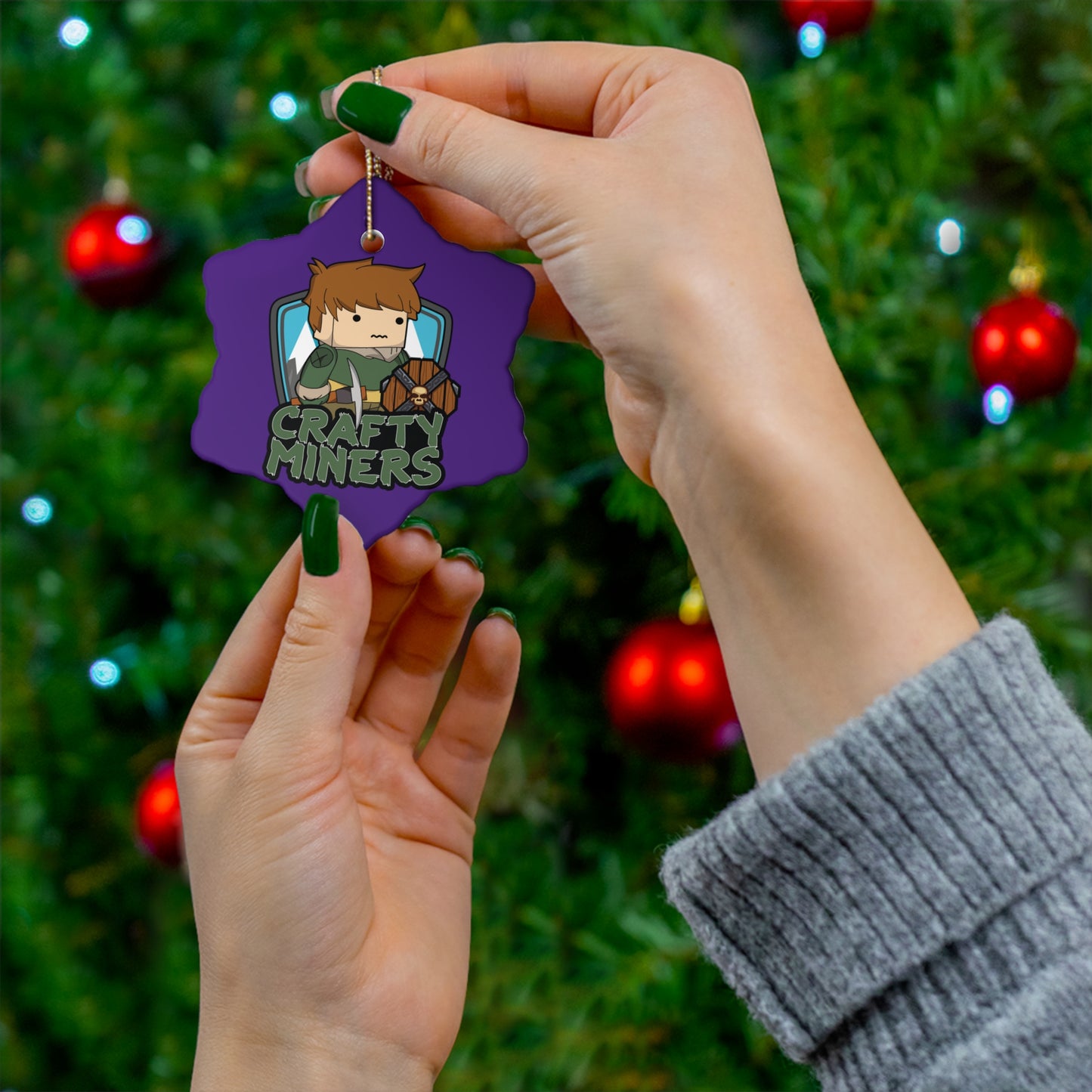 Crafty Miners Logo Purple Ceramic Ornament, 4 Shapes