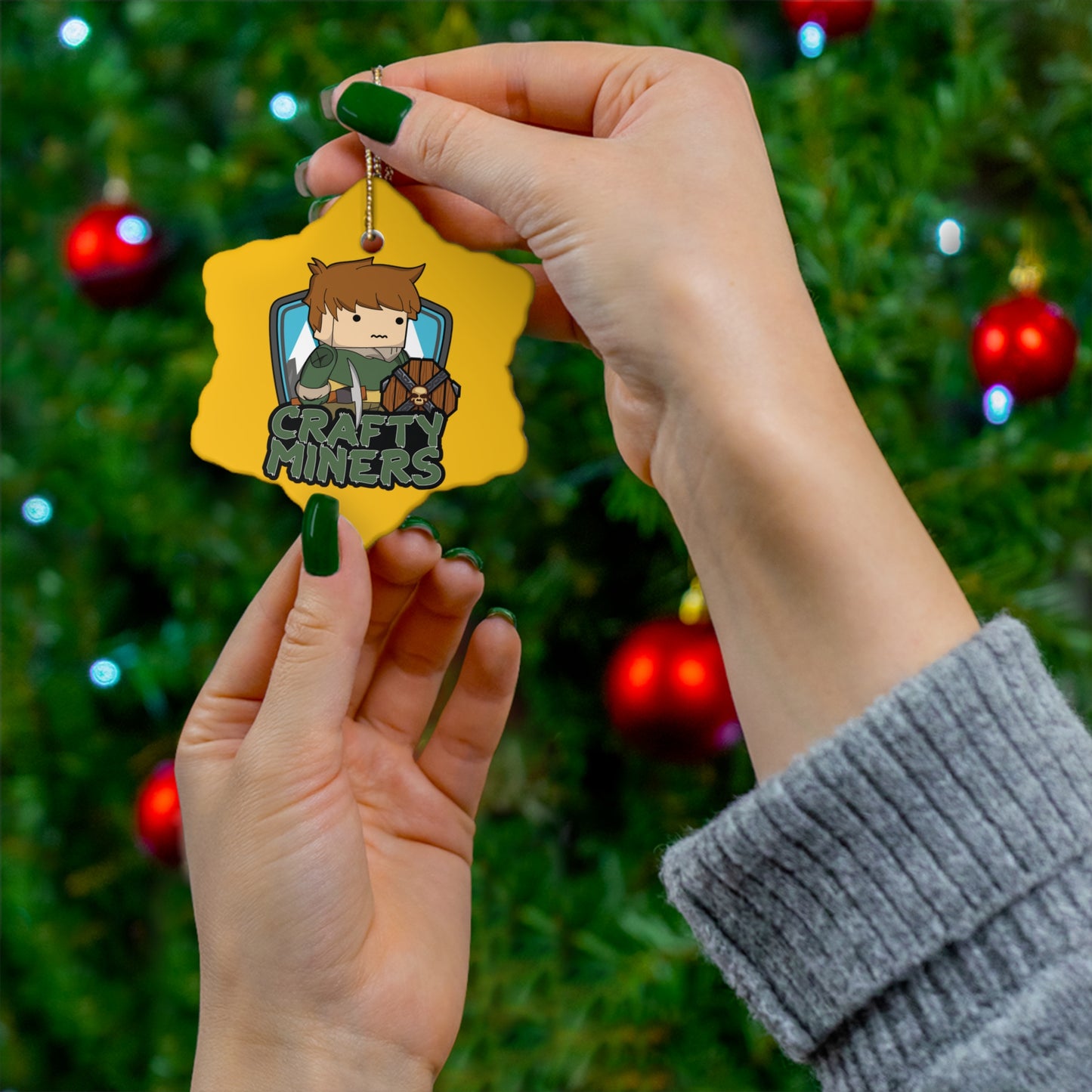 Crafty Miners Logo Yellow Ceramic Ornament, 4 Shapes