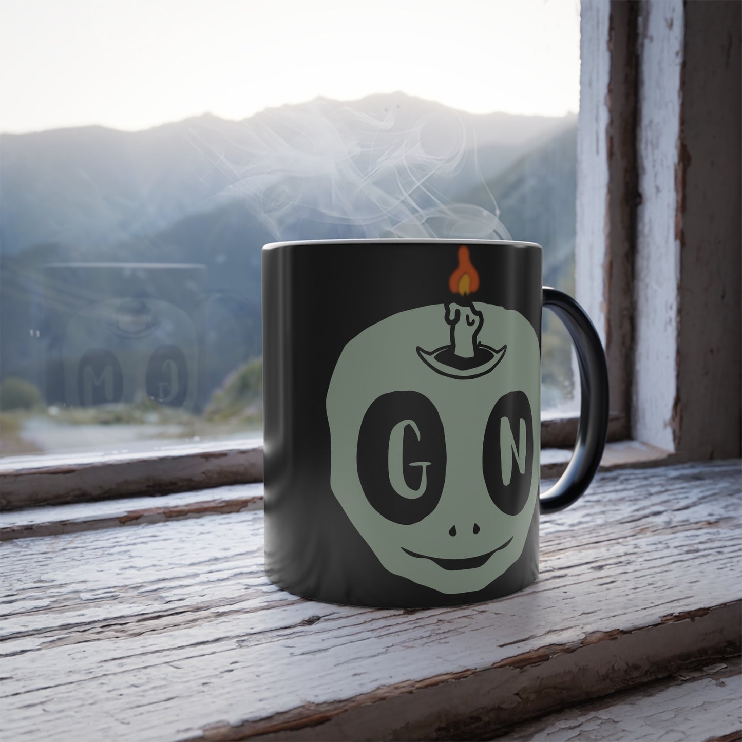 Folklore NFT GM & GN Black Color Morphing Mug, 11oz Kall3b