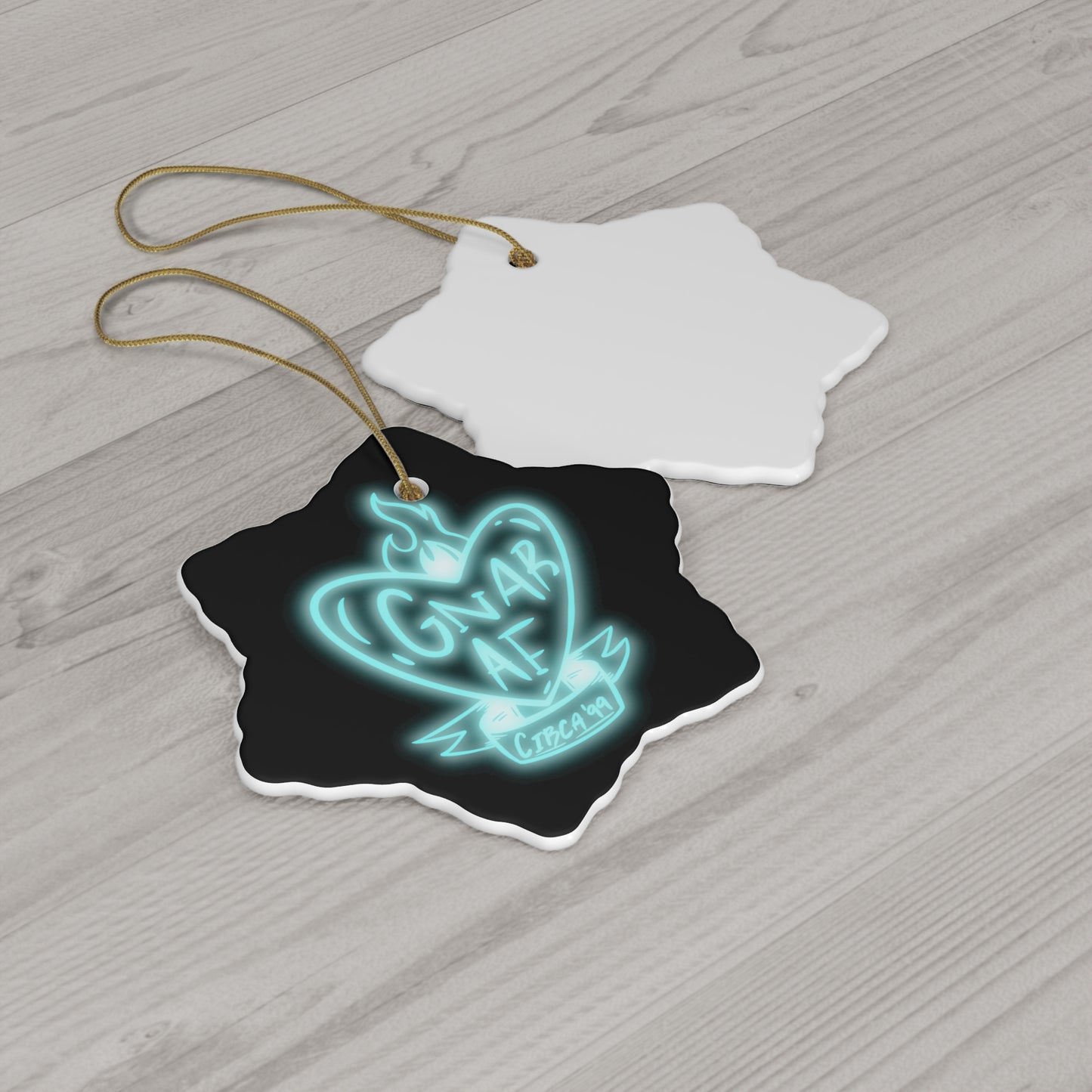 Gnar AF Neon Logo Black Ceramic Ornament, 4 Shapes