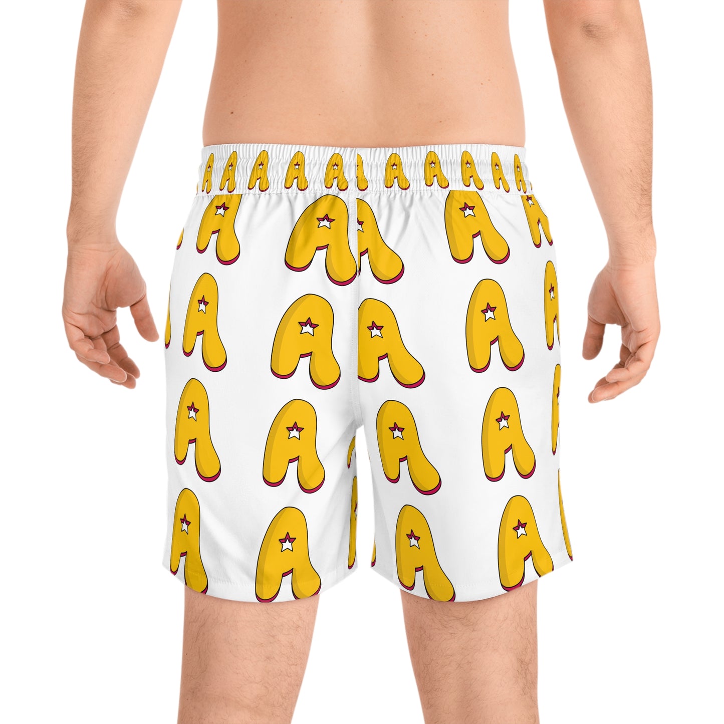 The Appreciators Star A White Men's Mid-Length Swim Shorts (AOP)