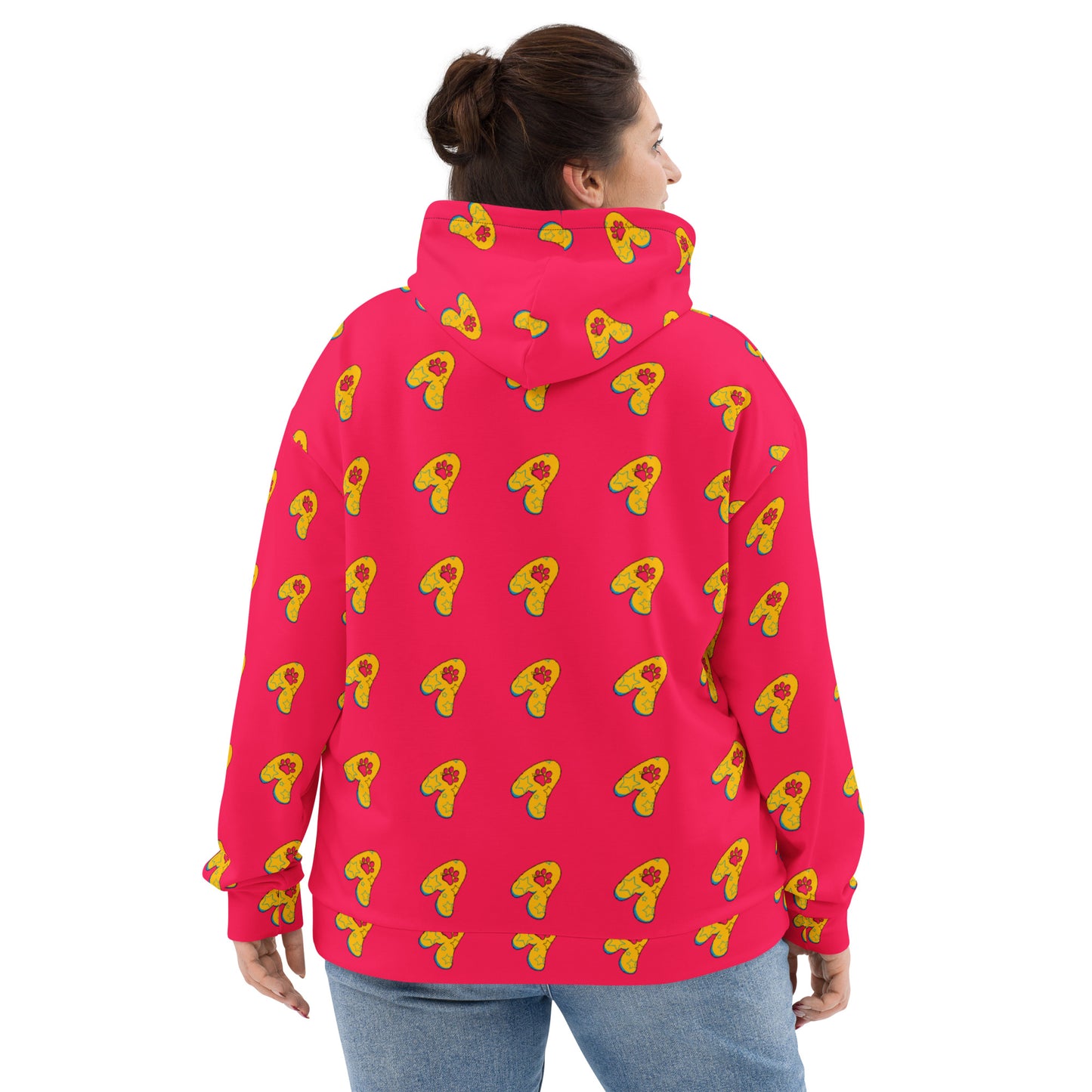 The Appreciators Red AOP Yellow Paw A Recycled Poly Unisex Hoodie