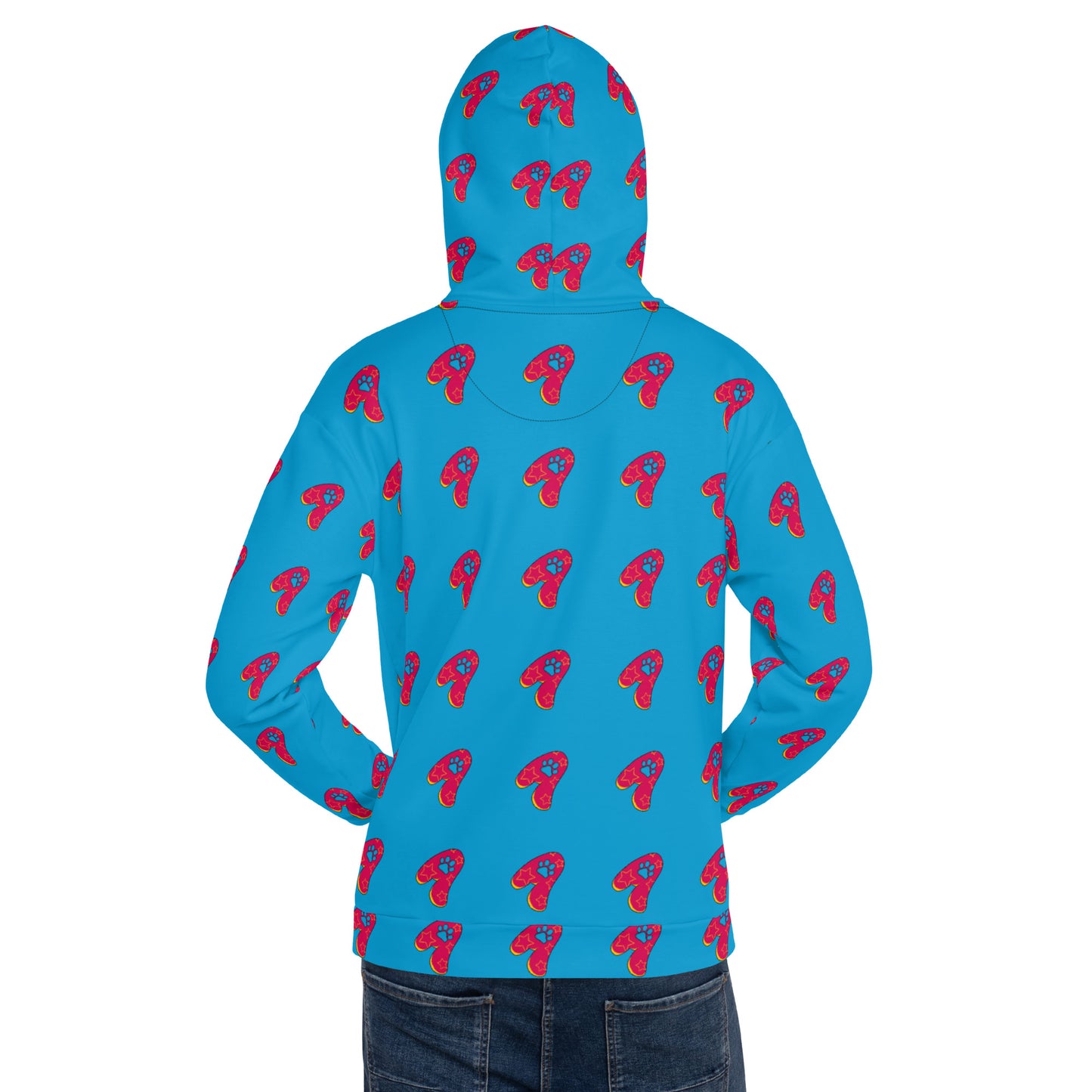 The Appreciators Blue AOP Red Paw A Recycled Poly Unisex Hoodie