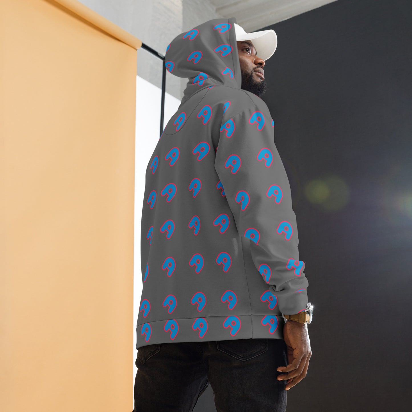 The Appreciators Gray AOP Blue A Recycled Poly Unisex Hoodie