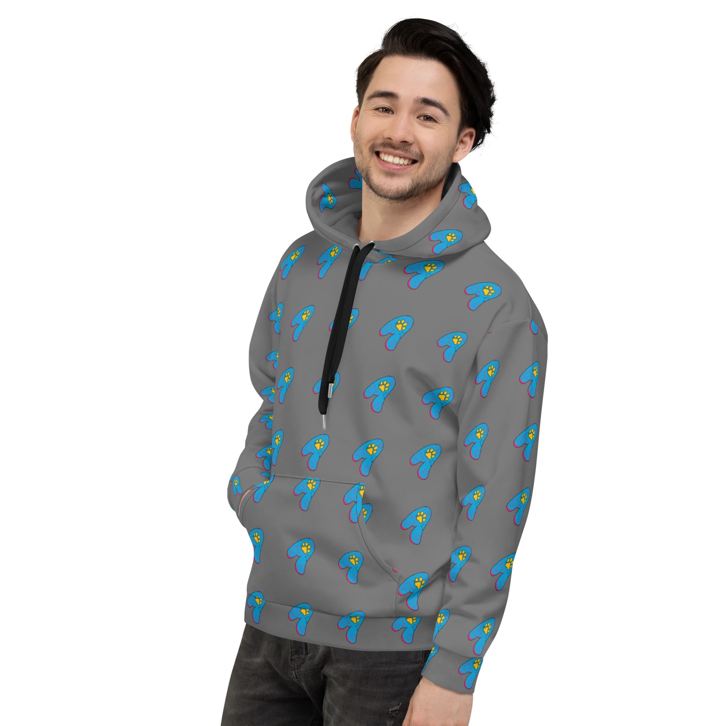 The Appreciators Gray AOP Blue Paw A Recycled Poly Unisex Hoodie