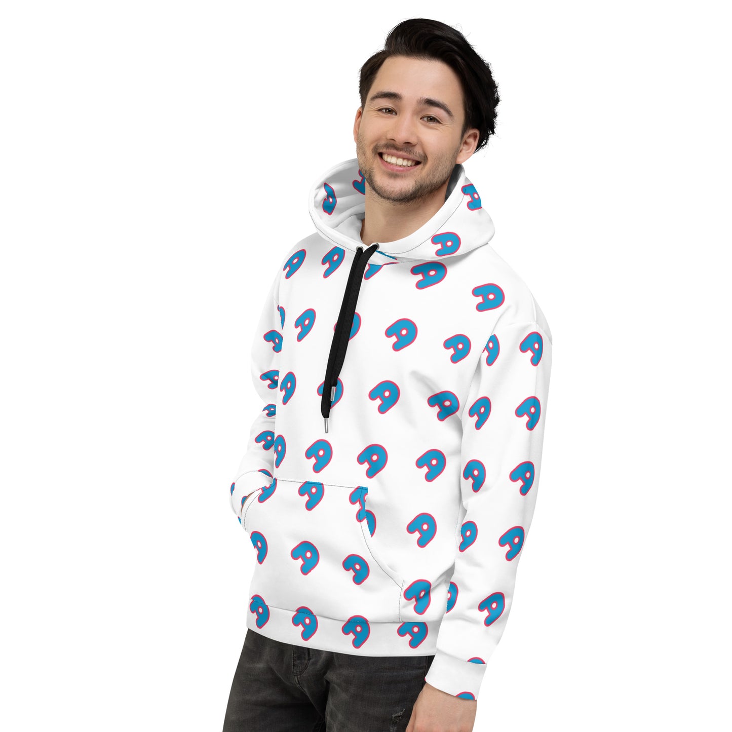 The Appreciators White AOP Blue A Recycled Poly Unisex Hoodie