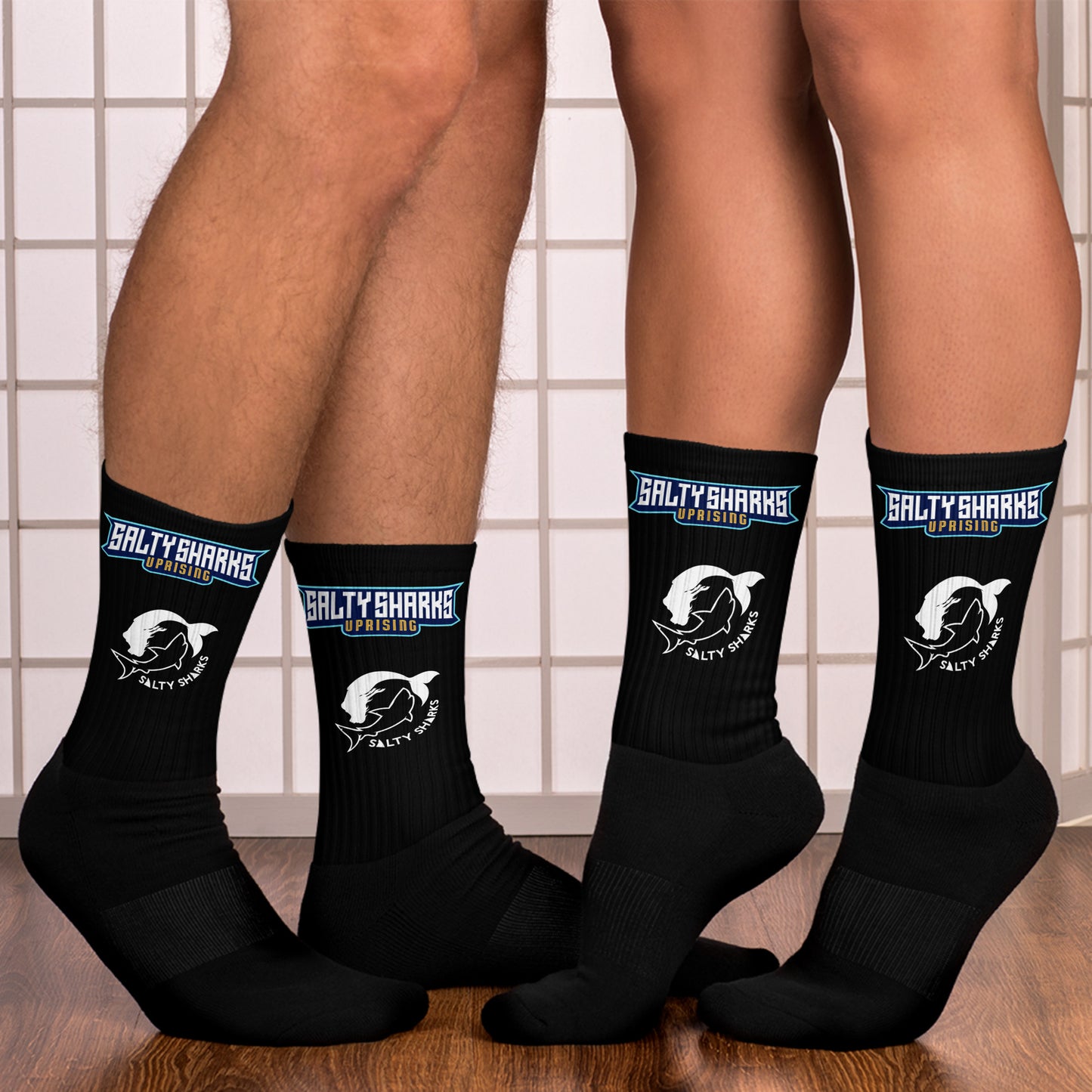 SSU Salty Sharks Uprising White Logo Black Socks