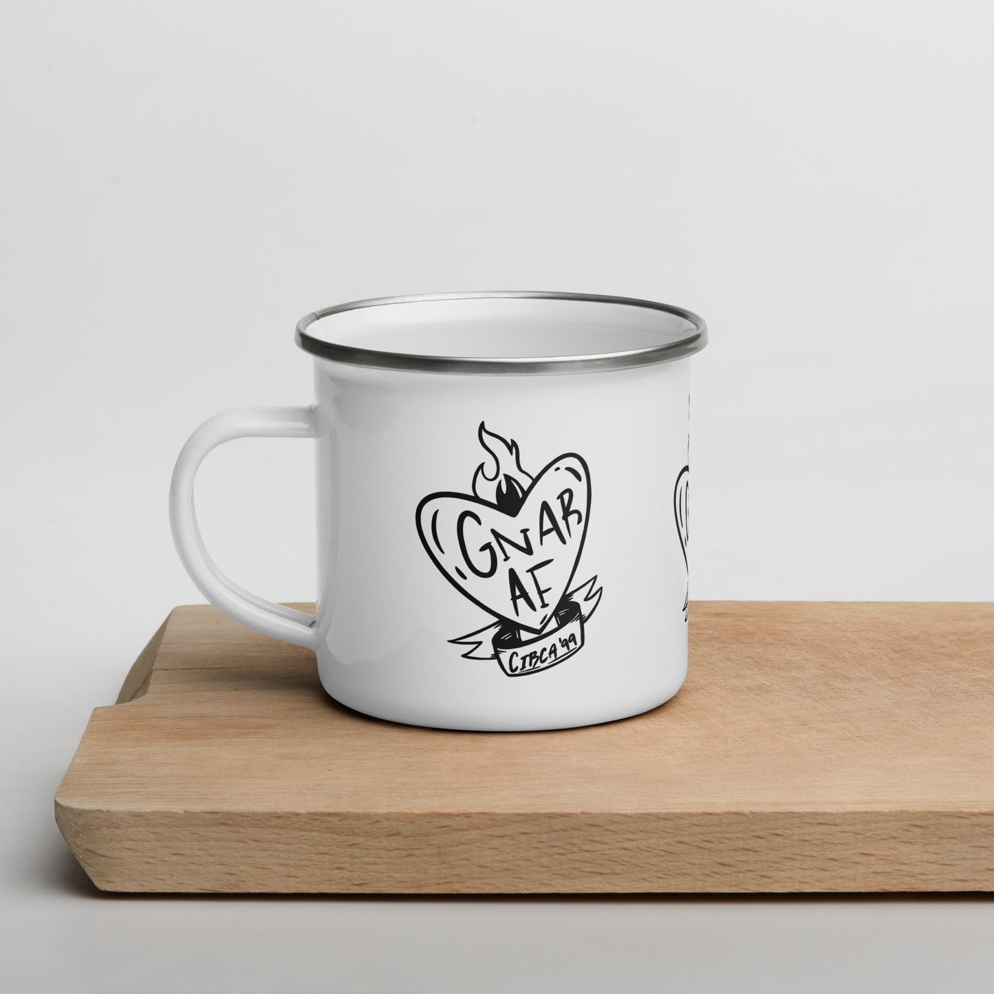 Gnar AF B&W Logo White Enamel Mug