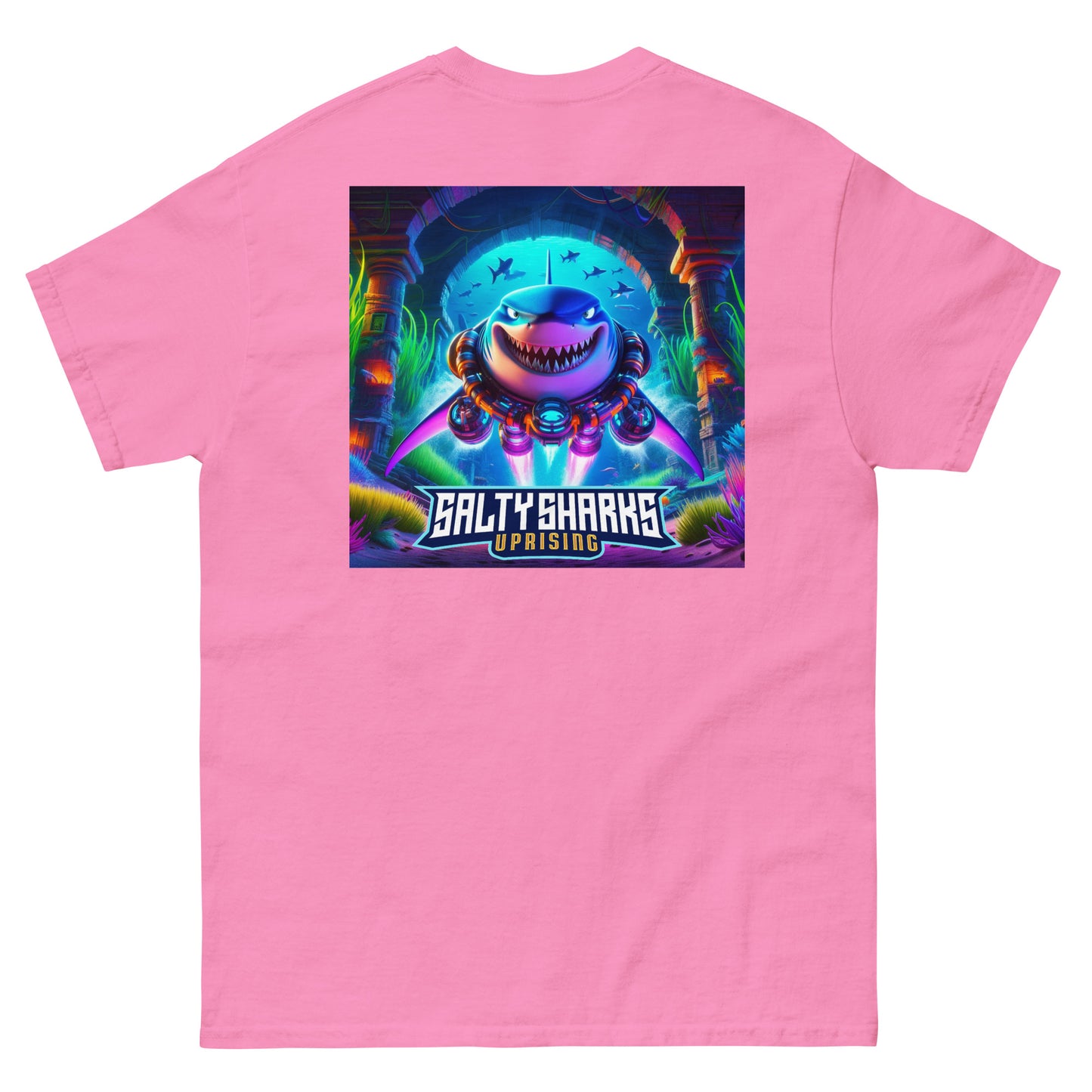 SSU Men's classic tee White Logo Salty Sharks Uprising Back v2