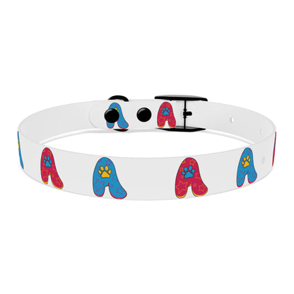 The Appreciators Red and Blue Paw Prints White Dog Collar