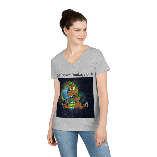 Camiseta con cuello en V para mujer DeFi Space Donkeys #20