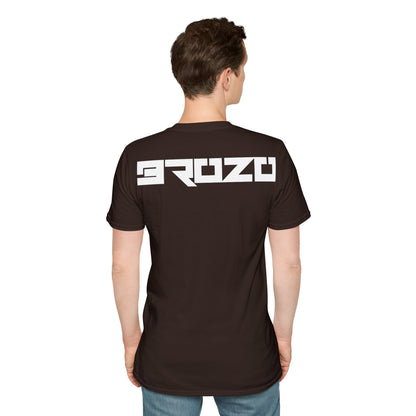Brozo Logo Front White Straight Text Back Unisex Softstyle T-Shirt EU Market