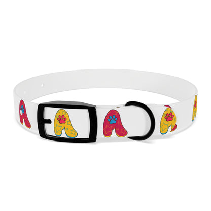 The Appreciators Red and Yellow Paw Prints White Dog Collar