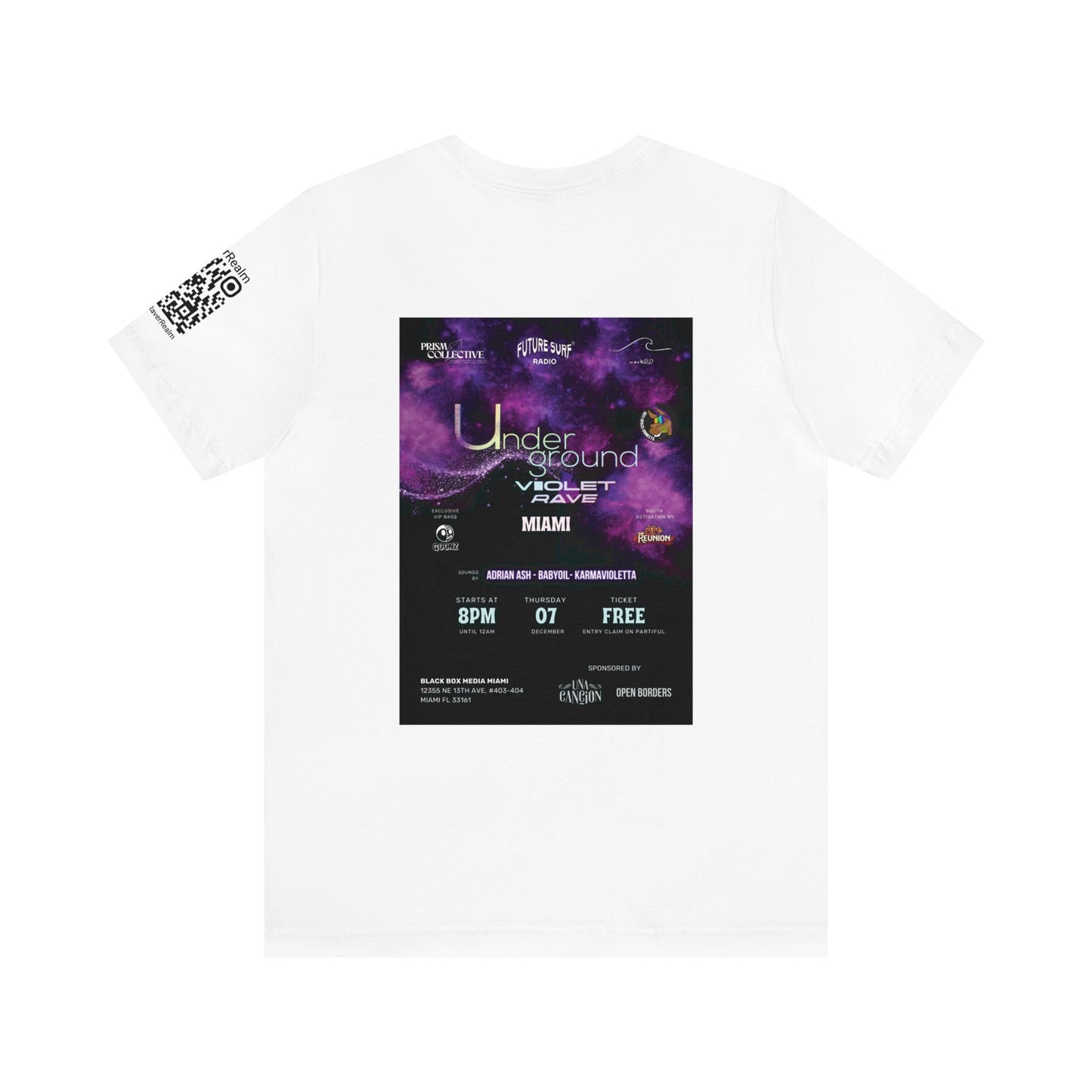 Raver Realm Art Basel Miami Small Front Unisex Jersey Short Sleeve Tee