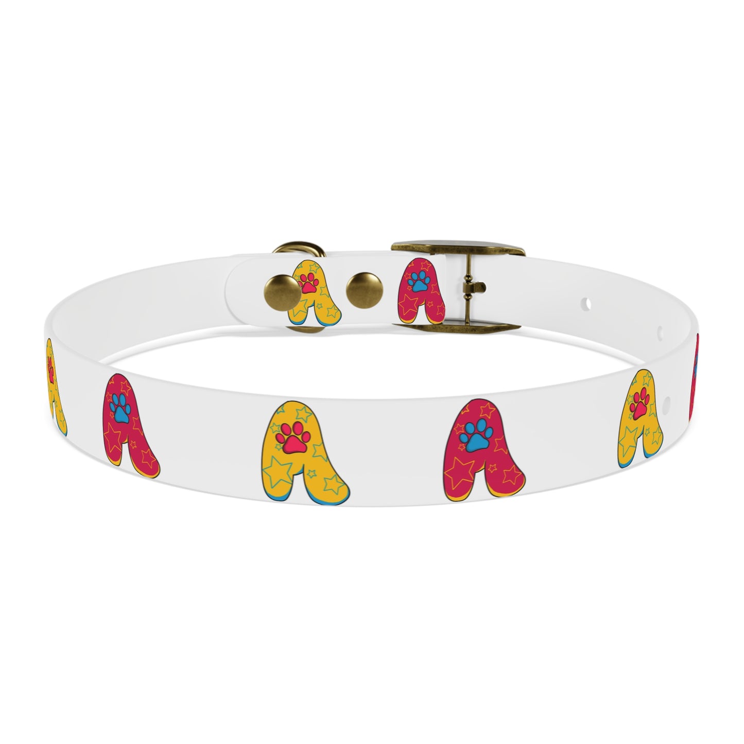 The Appreciators Red and Yellow Paw Prints White Dog Collar