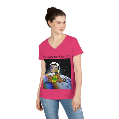 Camiseta con cuello en V para mujer DeFi Space Donkeys #9996