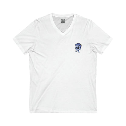 Raver Realm Art Basel Miami Camiseta unisex con frente pequeño y cuello en V de manga corta