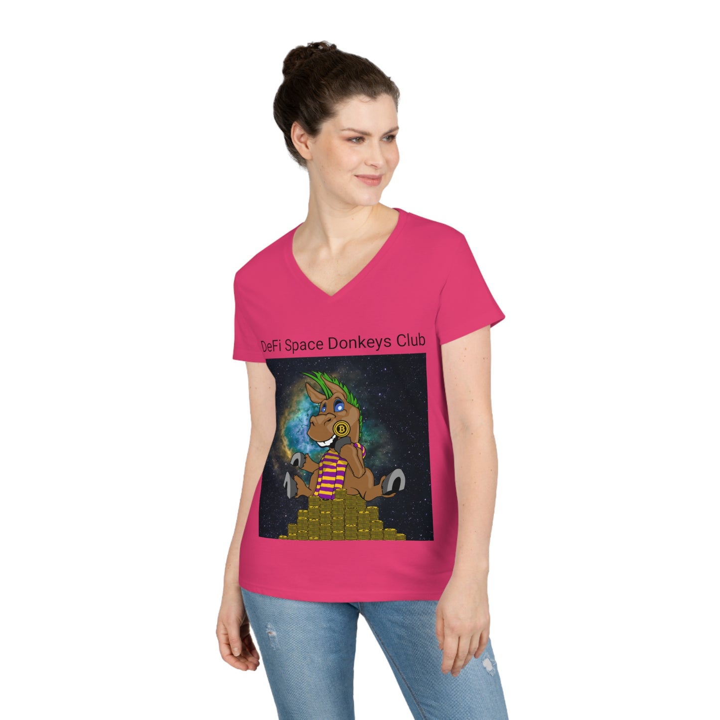Camiseta con cuello en V para mujer DeFi Space Donkeys #30