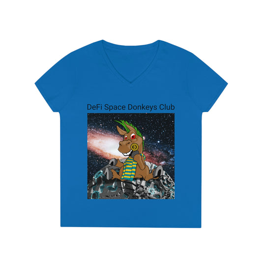 Camiseta con cuello en V para mujer DeFi Space Donkeys #29
