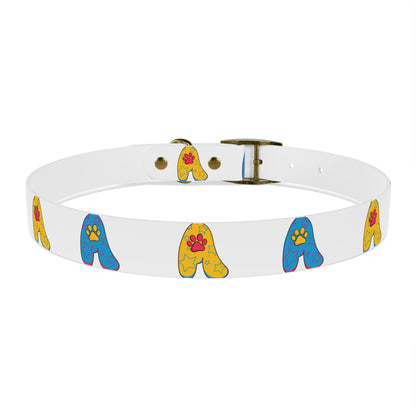 The Appreciators Blue and Yellow Paw Prints White Dog Collar