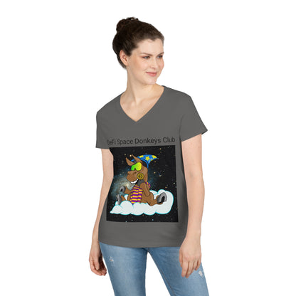 Camiseta con cuello en V para mujer DeFi Space Donkeys #2