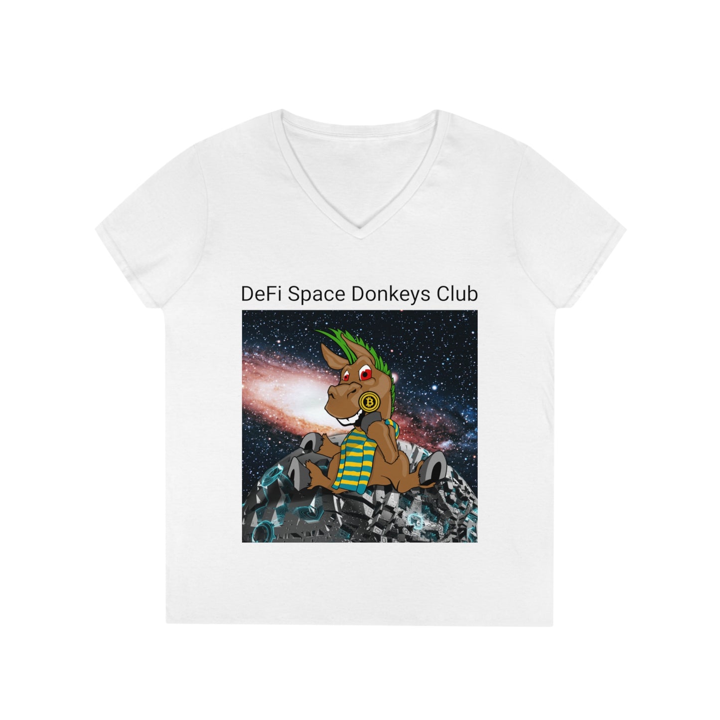 Camiseta con cuello en V para mujer DeFi Space Donkeys #29