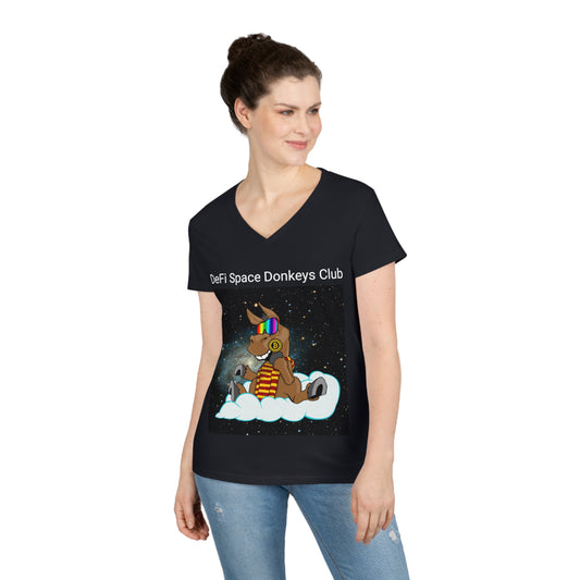 Camiseta con cuello en V para mujer DeFi Space Donkeys #23