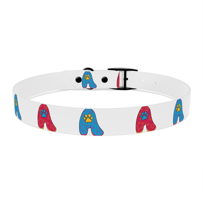 The Appreciators Red and Blue Paw Prints White Dog Collar
