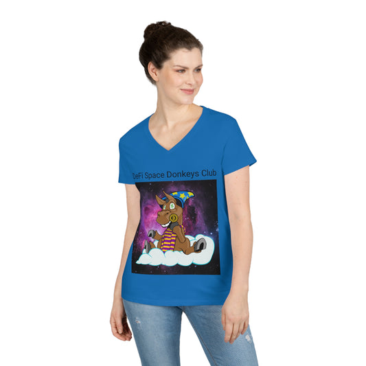 Camiseta con cuello en V para mujer DeFi Space Donkeys #25