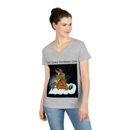 Camiseta con cuello en V para mujer DeFi Space Donkeys #23