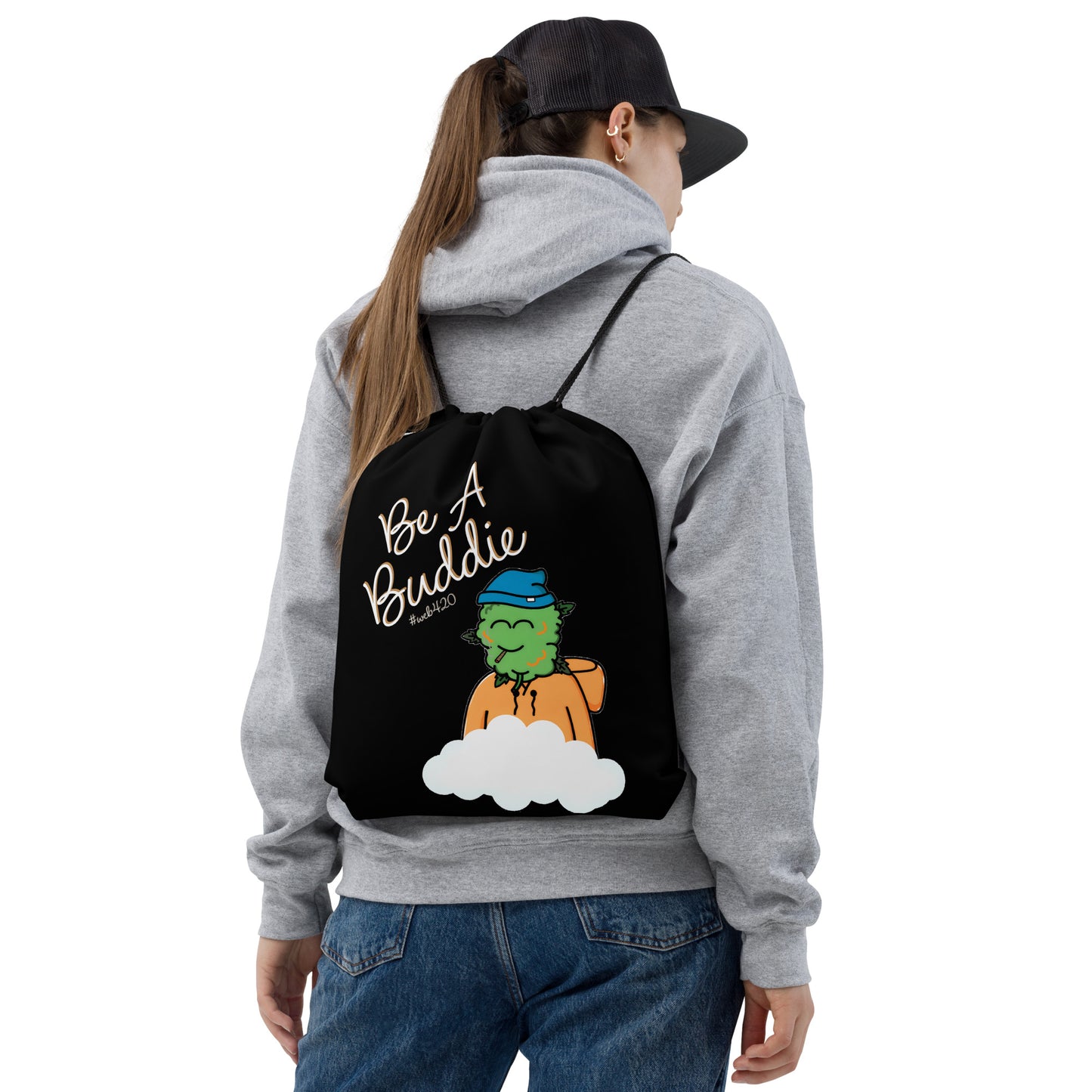 CannaBuddies Be a Buddie Cloud Black Drawstring bag