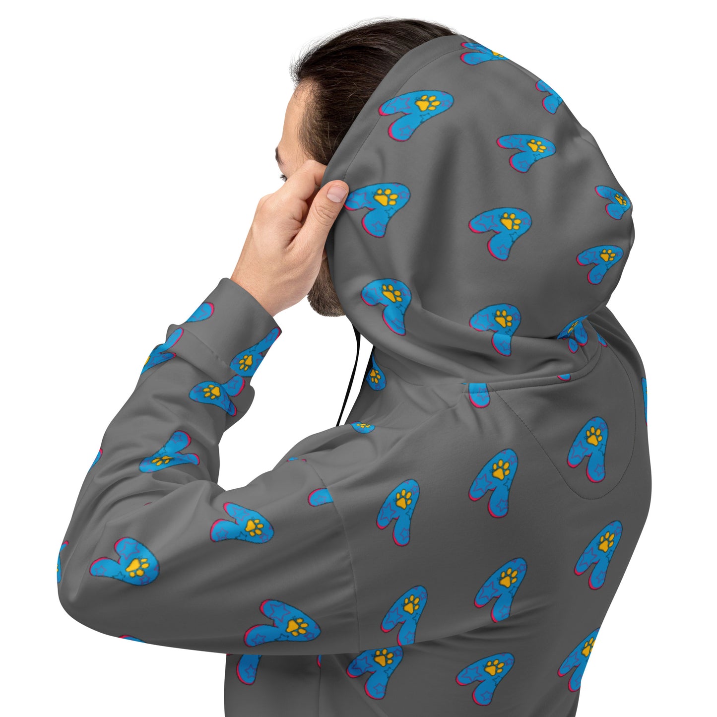 The Appreciators Gray AOP Blue Paw A Recycled Poly Unisex Hoodie