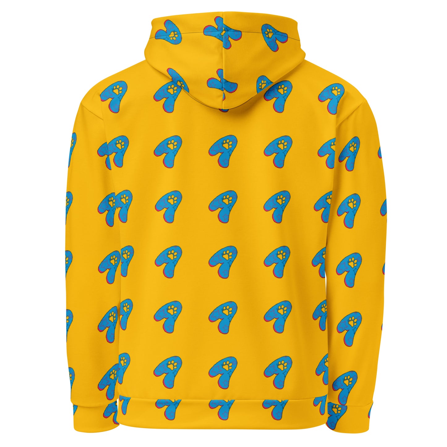 The Appreciators Yellow AOP Blue Paw A Recycled Poly Unisex Hoodie