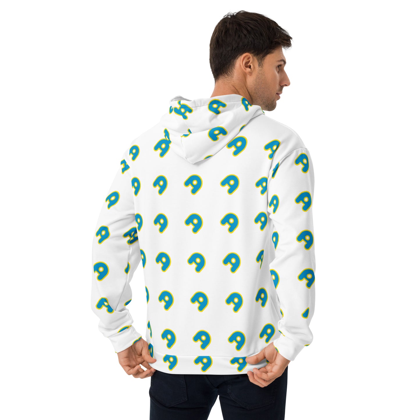 The Appreciators White AOP Blue A Yellow Recycled Poly Unisex Hoodie