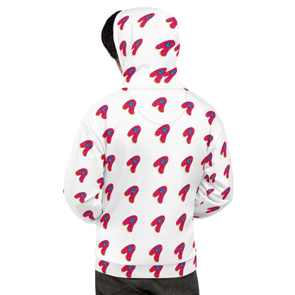 The Appreciators White AOP Red Paw A Recycled Poly Unisex Hoodie