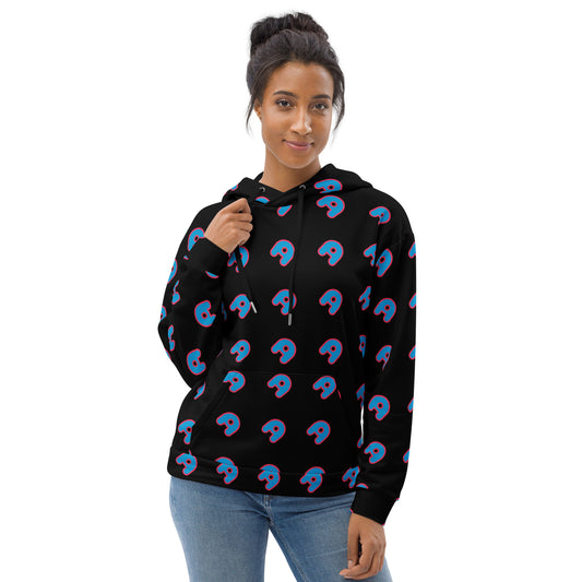The Appreciators Black AOP Blue A Recycled Poly Unisex Hoodie