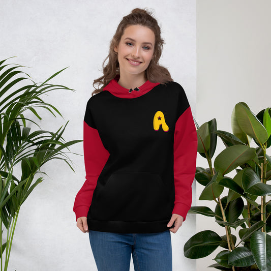 The Appreciators Red and Black AOP A Logo Recycled Poly Unisex Hoodie