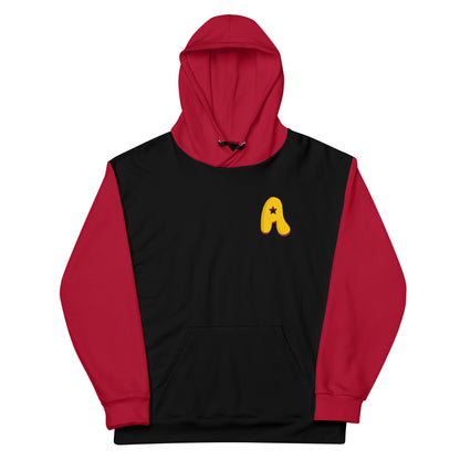 The Appreciators Red and Black AOP A Logo Recycled Poly Unisex Hoodie