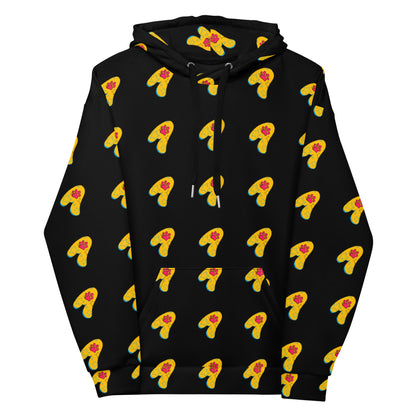 The Appreciators Black AOP Yellow Paw A Recycled Poly Unisex Hoodie
