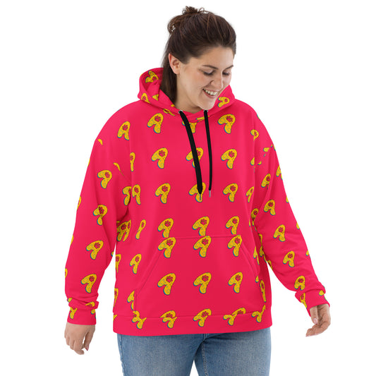 The Appreciators Red AOP Yellow Paw A Recycled Poly Unisex Hoodie