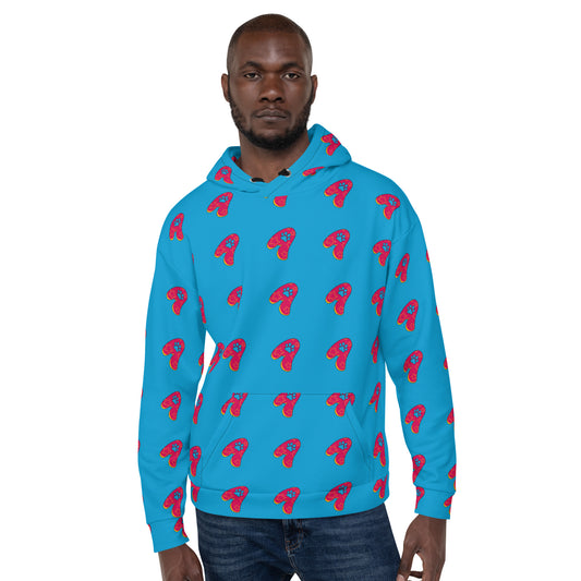 The Appreciators Blue AOP Red Paw A Recycled Poly Unisex Hoodie