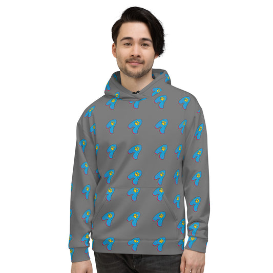 The Appreciators Gray AOP Blue Paw A Recycled Poly Unisex Hoodie