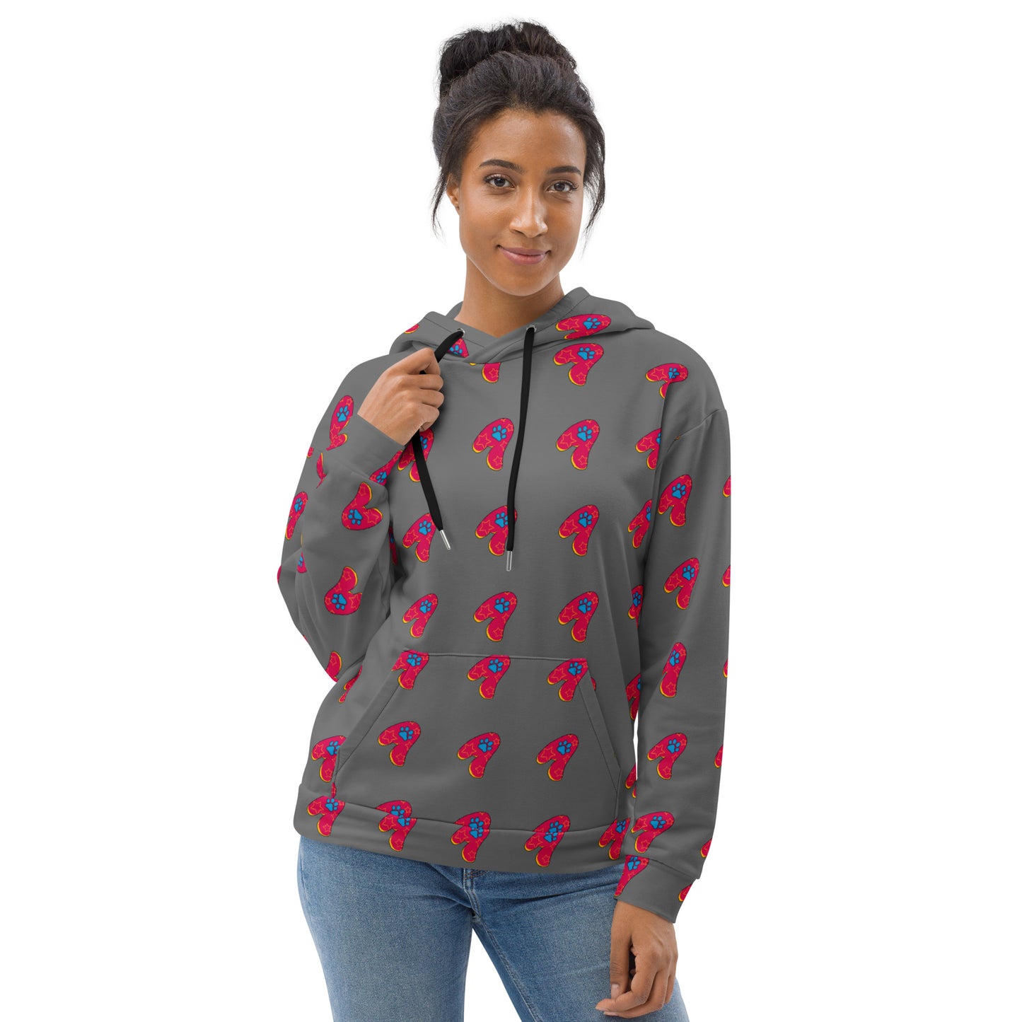 The Appreciators Gray AOP Red Paw A Recycled Poly Unisex Hoodie