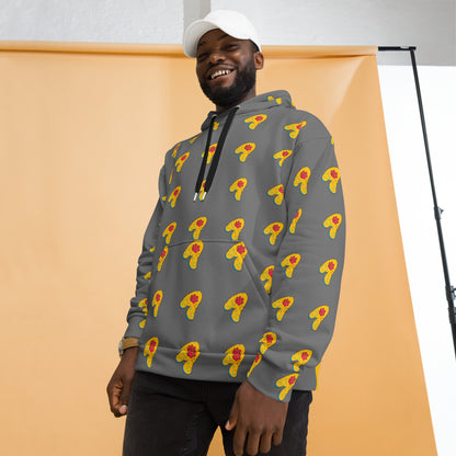 The Appreciators Gray AOP Yellow Paw A Recycled Poly Unisex Hoodie
