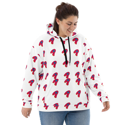 The Appreciators White AOP Red Paw A Recycled Poly Unisex Hoodie
