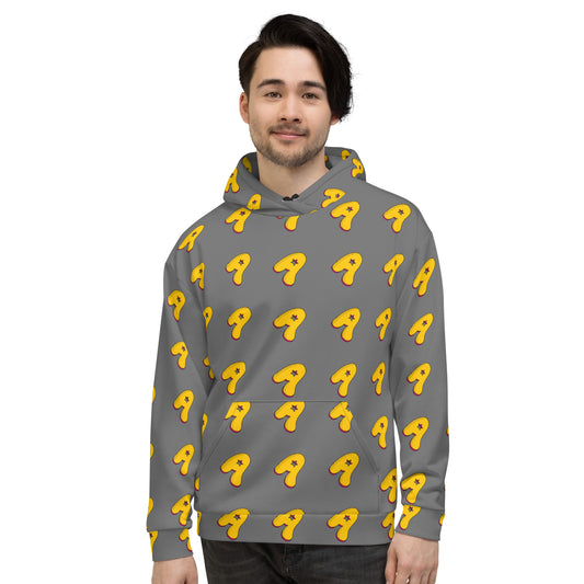 The Appreciators Gray AOP Yellow Star "A" Recycled Poly Unisex Hoodie