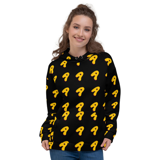 The Appreciators Black AOP Yellow Star "A" Recycled Poly Unisex Hoodie